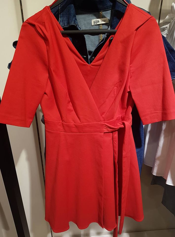 red wrap dress